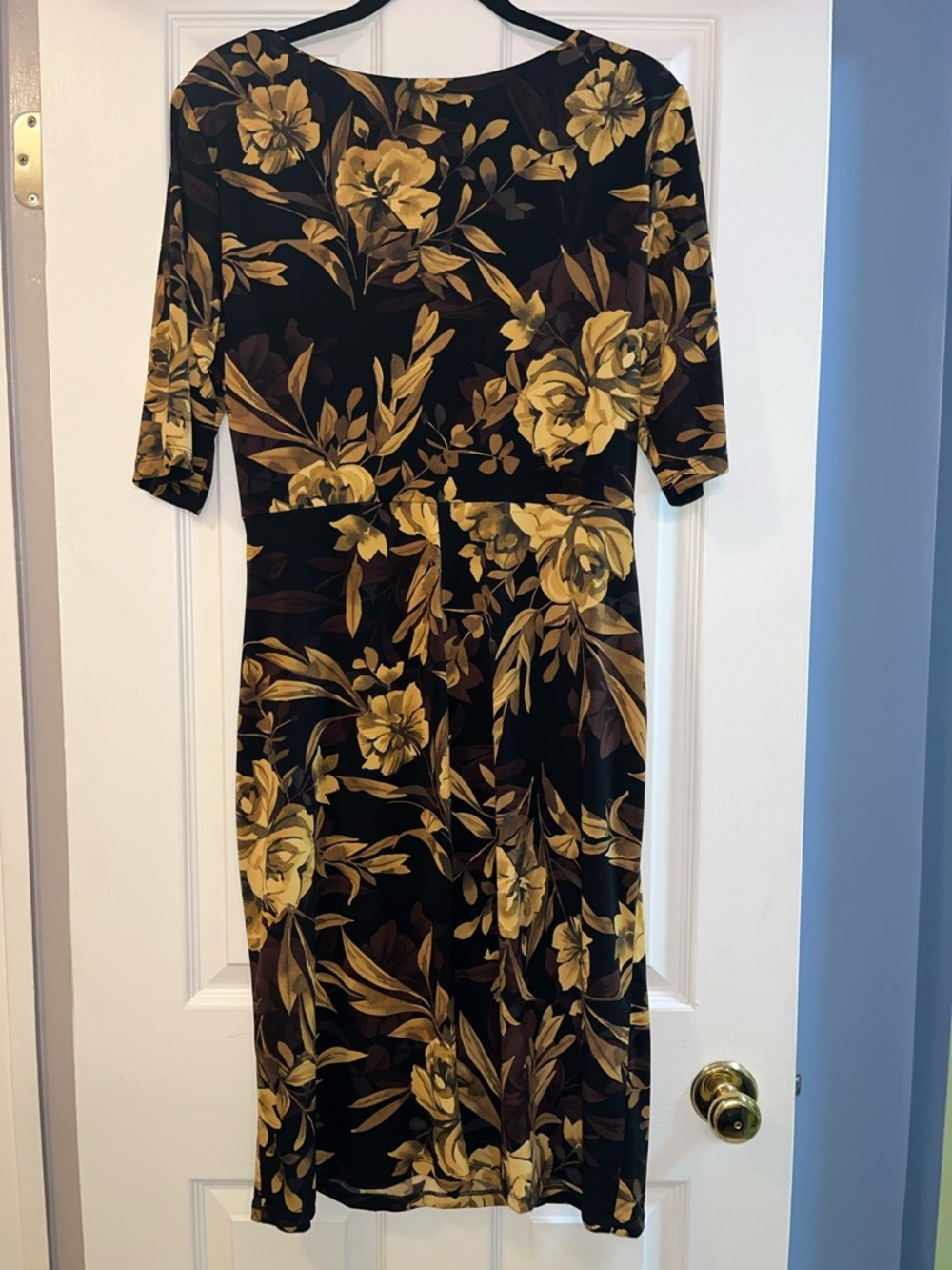 Connected Apparrel Black Midi Dress with Golden Floral Print - Picture 3 of 7